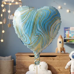 Blue Marble Heart Foil Balloon – Bright & Festive Party Decor