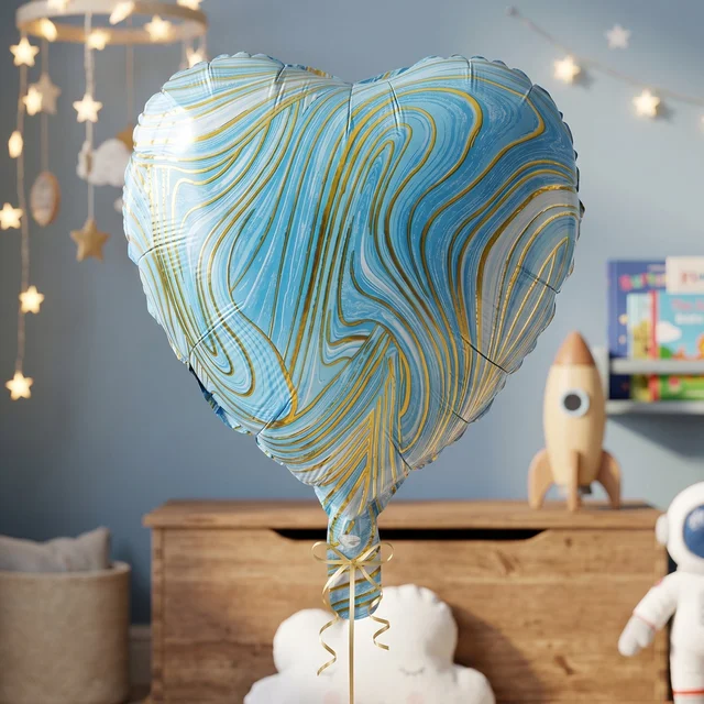 Blue Marble Heart Foil Balloon – Bright & Festive Party Decor