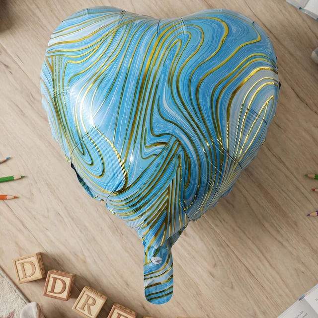 Blue Marble Heart Foil Balloon – Bright & Festive Party Decor