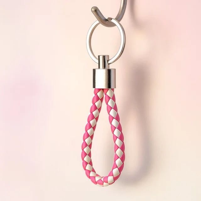 Braided Leather Keychain – Durable Metal Ring & Stylish Hand Strap