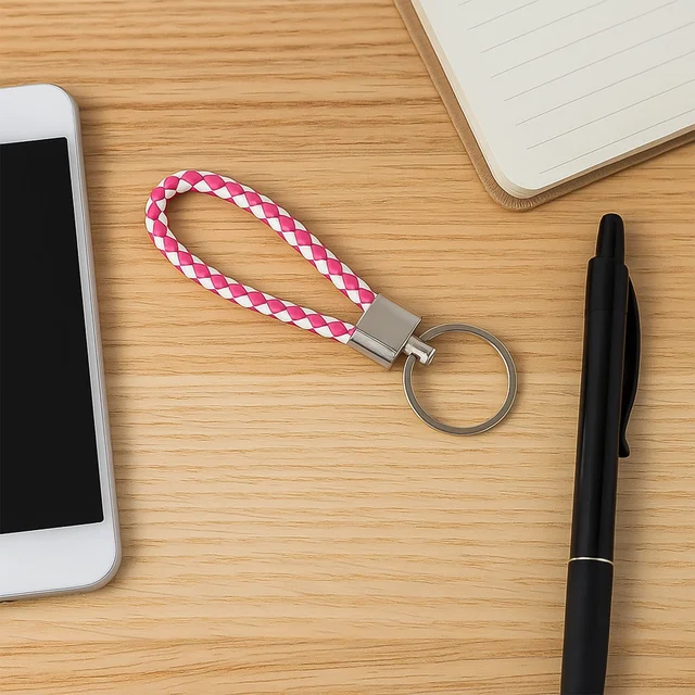 Braided Leather Keychain – Durable Metal Ring & Stylish Hand Strap