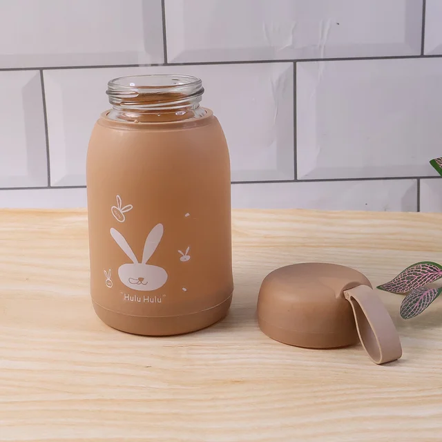 Bunny Print Glass Water Bottle – 330ML Leak-Resistant