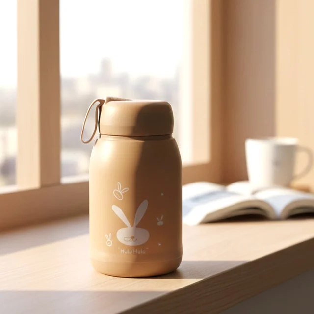 Bunny Print Glass Water Bottle – 330ML Leak-Resistant