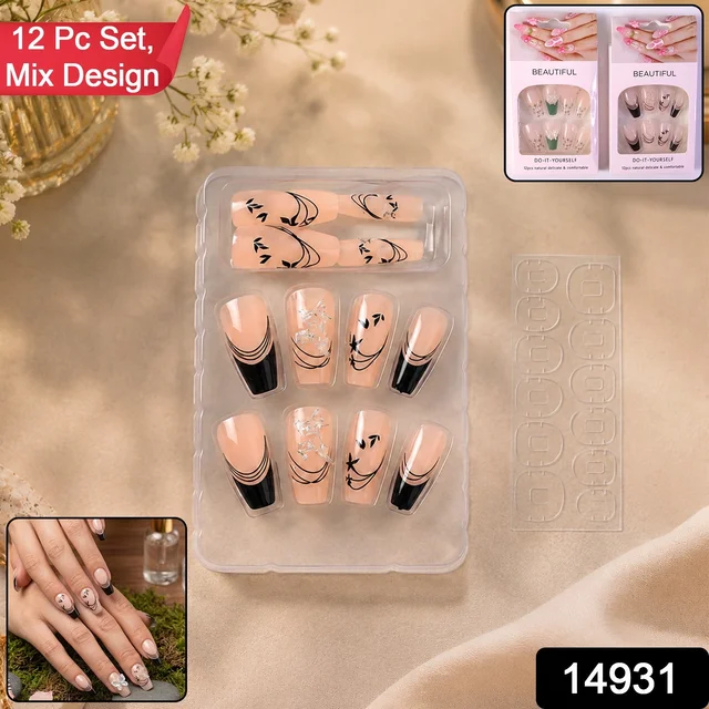 Burgundy Artificial Press-On Nails – Reusable Floral Set (Mix Design)