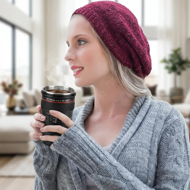Camera Lens Coffee Mug – 350ml Travel Flask for Photographers