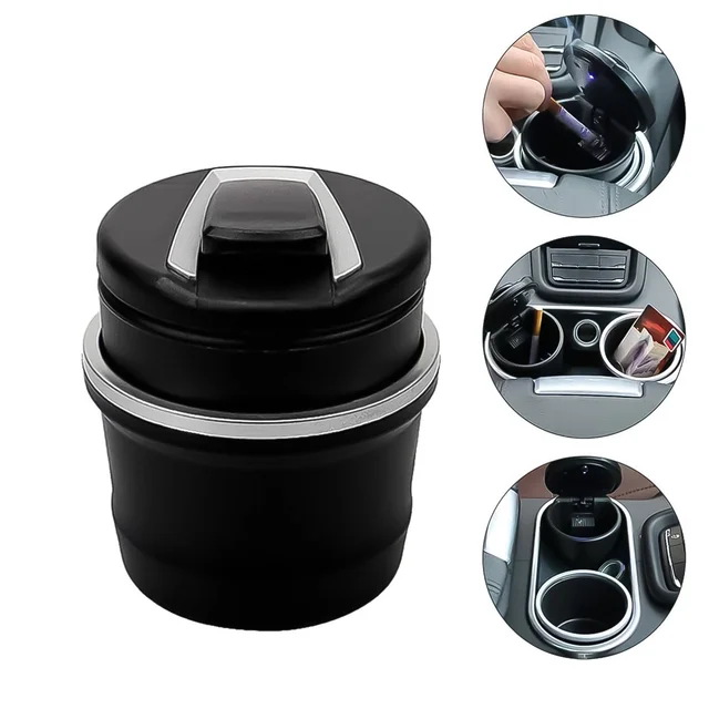 Car Ashtray with Lid & Blue LED Light – Portable Smokeless Design