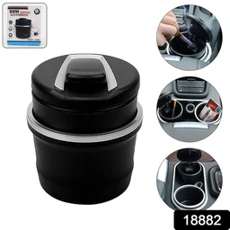 Car Ashtray with Lid & Blue LED Light – Portable Smokeless Design