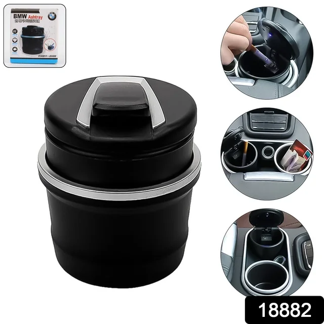 Car Ashtray with Lid & Blue LED Light – Portable Smokeless Design