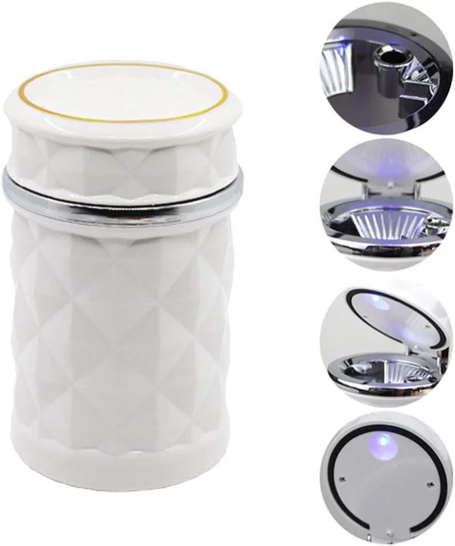 Car Cupholder Ashtray – LED Light, Lid & Portable Bin | Velvet Wheels