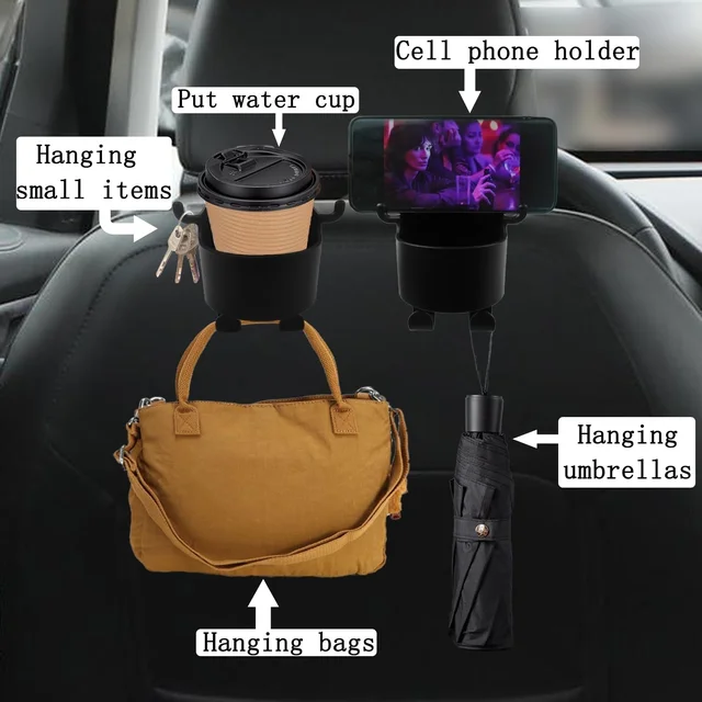 Car Headrest Organizer – 3-in-1 Cupholder & Phone Holder for Travel