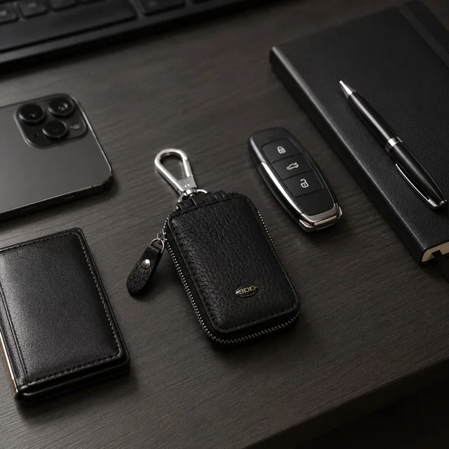 Car Key Case – Durable PU Leather with Zipper & Clip