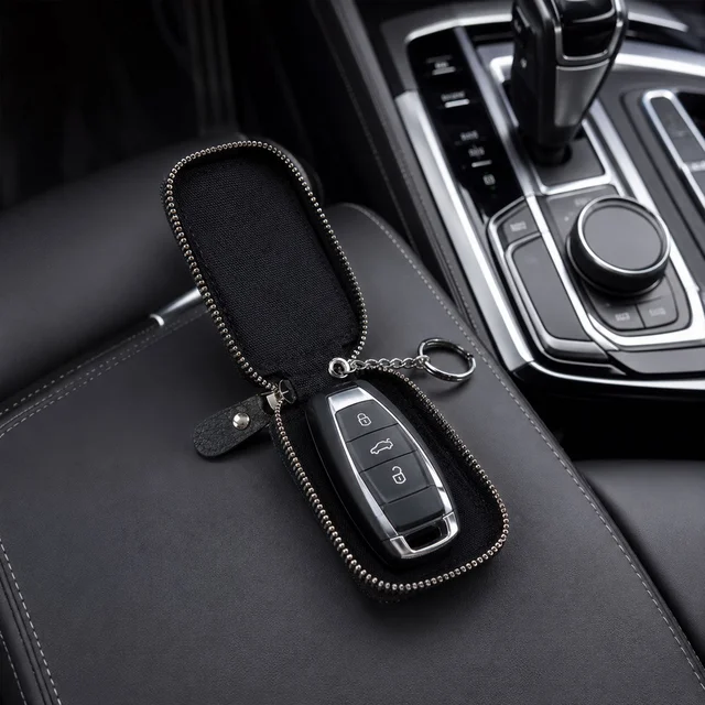 Car Key Case – Durable PU Leather with Zipper & Clip