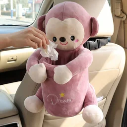 Car Trash Can and Tissue Box Holder Cute Plush Monkey Dustbin Organizer (1 Pc)
