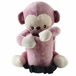 Car Trash Can and Tissue Box Holder Cute Plush Monkey Dustbin Organizer (1 Pc)