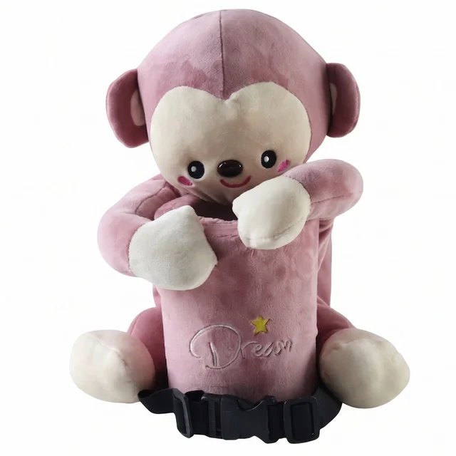 Car Trash Can and Tissue Box Holder Cute Plush Monkey Dustbin Organizer (1 Pc)