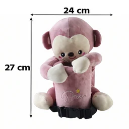 Car Trash Can and Tissue Box Holder Cute Plush Monkey Dustbin Organizer (1 Pc)