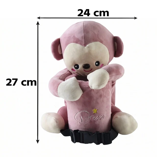 Car Trash Can and Tissue Box Holder Cute Plush Monkey Dustbin Organizer (1 Pc)