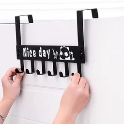 Carbon Steel Over Door Hook Rack – Heavy-Duty 6 Hooks, Black