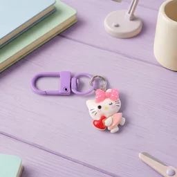 Cartoon Keychain with Heart and Bow – Cute Bag Charm for Girls