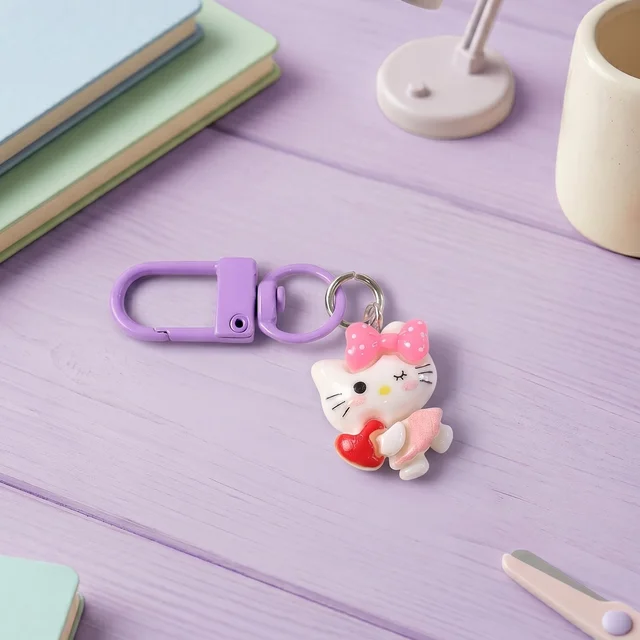 Cartoon Keychain with Heart and Bow – Cute Bag Charm for Girls