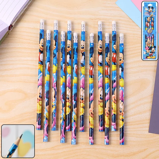 Cartoon-Printed Graphite Pencils – 12 Pc Kids Set with Eraser