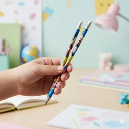 Cartoon-Printed Graphite Pencils – 12 Pc Kids Set with Eraser