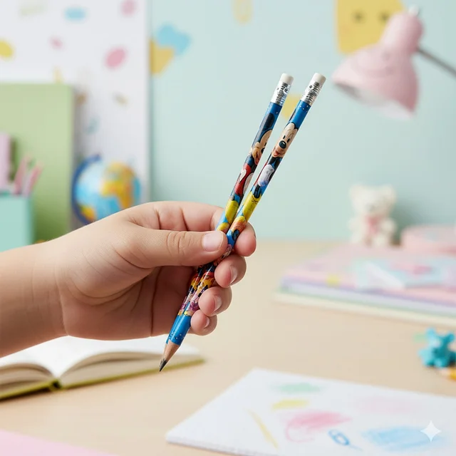 Cartoon-Printed Graphite Pencils – 12 Pc Kids Set with Eraser