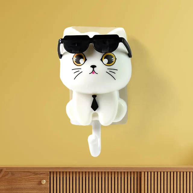 Cat Wall Hook – Cute Sunglasses Design, Self-Adhesive | Styleva