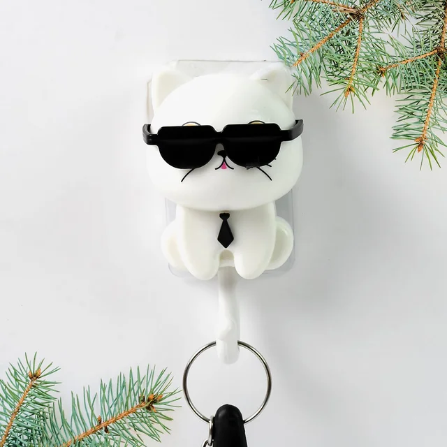 Cat Wall Hook – Cute Sunglasses Design, Self-Adhesive | Styleva