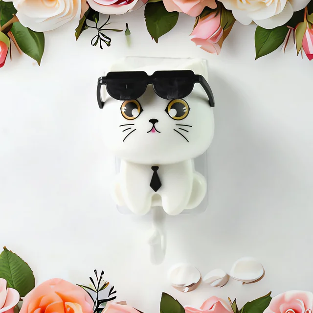 Cat Wall Hook – Cute Sunglasses Design, Self-Adhesive | Styleva