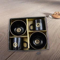 Ceramic Tea Cup Set – 4 Pcs with Serving Bowl | Serve Stellar
