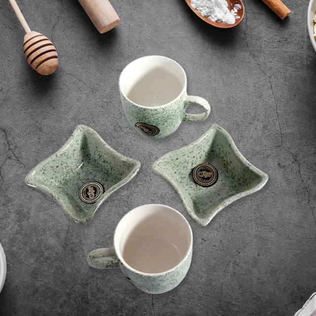 Ceramic Tea Cup Set – 4 Pcs with Snack Bowls | NG