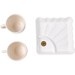 Ceramic Tea Cup Set – Includes Plastic Square Serving Platter