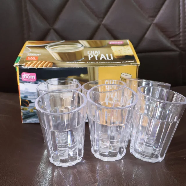 Chai Pyali Glass Set – 6 Pcs Transparent Unbreakable 130ml