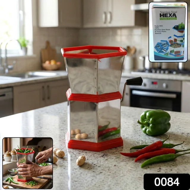 Chilli Cutter – Manual Hexa-Style Hand-Crank Vegetable Chopper