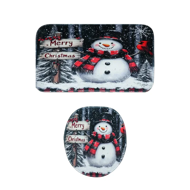 Christmas Bathroom Mat Set – Soft Snowman 3-Piece Décor