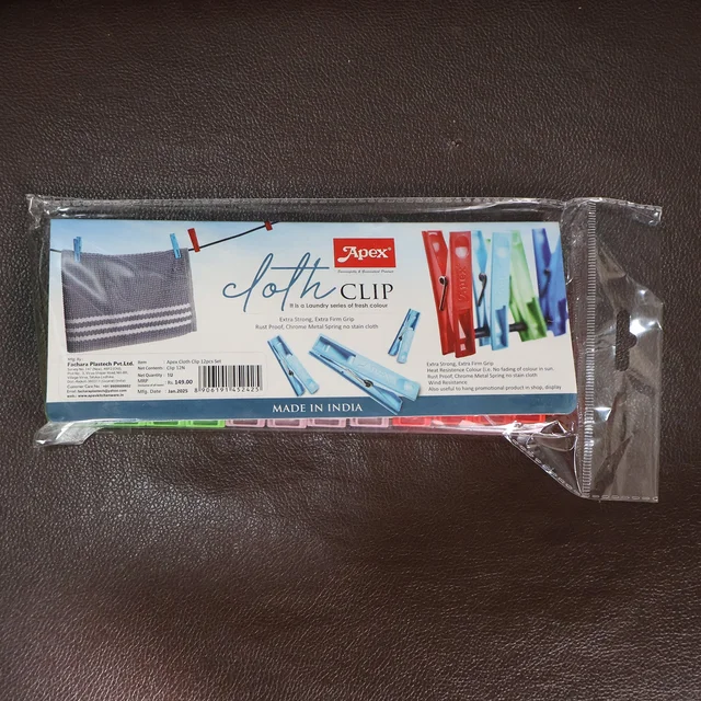 Cloth Clips Set of 12 – Durable Plastic Laundry Pegs with Strong Grip