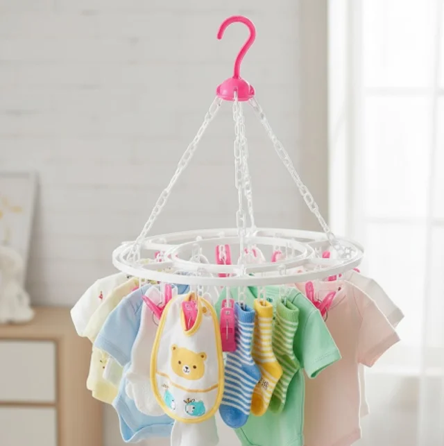 Cloth Drying Hanger – Round with 24 Clips, Space-Saving | Indo Glow