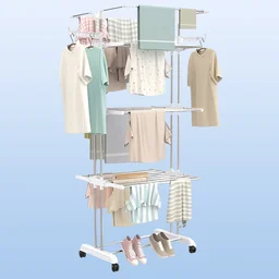 Cloth Drying Stand – 3-Tier Foldable Stainless Steel with Wheels