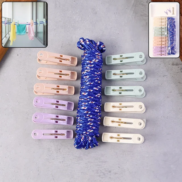 Clothesline Rope with 12 Clips – 5 Meter Heavy Duty Drying Rope