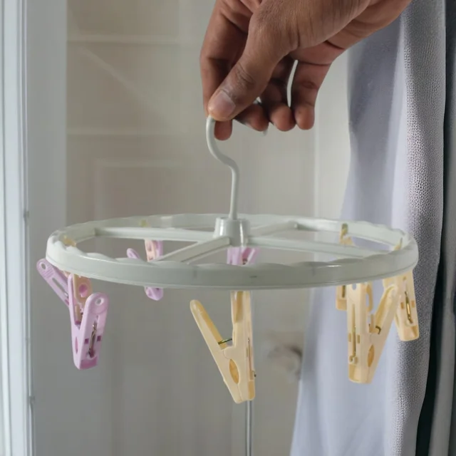 Clothespin Rack Laundry Drying Rack with 8 Clips – Compact & Windproof