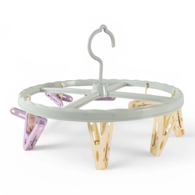 Clothespin Rack Laundry Drying Rack with 8 Clips – Compact & Windproof