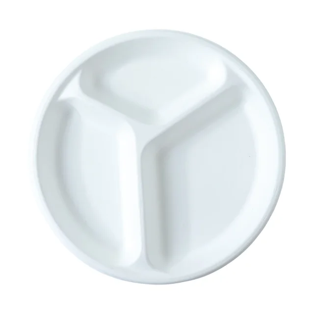 Compostable 10 Inch 3-Compartment Bagasse Plate – Leak-Resistant & Eco-Friendly