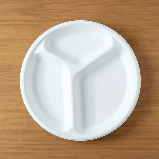 Compostable 10 Inch 3-Compartment Bagasse Plate – Leak-Resistant & Eco-Friendly