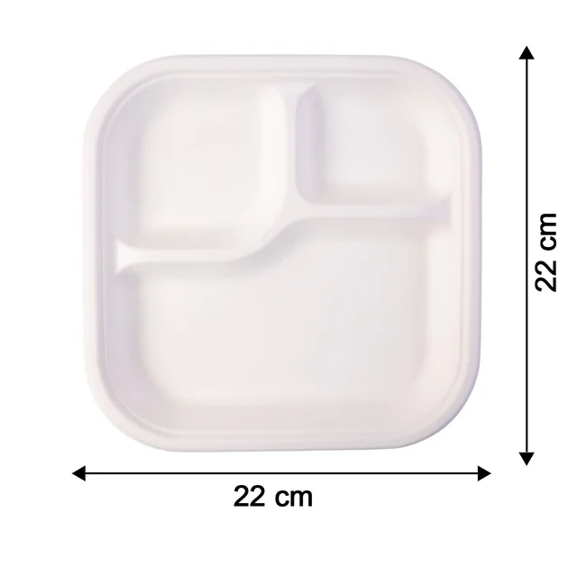 Compostable Bagasse 3-Compartment Meal Plate – Eco-Friendly & Sturdy