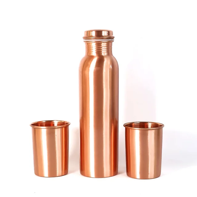 Copper Water Bottle Set – 1L Bottle & 2 Glasses | Own Hydrate