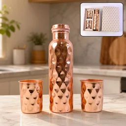 Copper Water Bottle Set – Diamond Cut & 2 Glasses | Own Hydrate