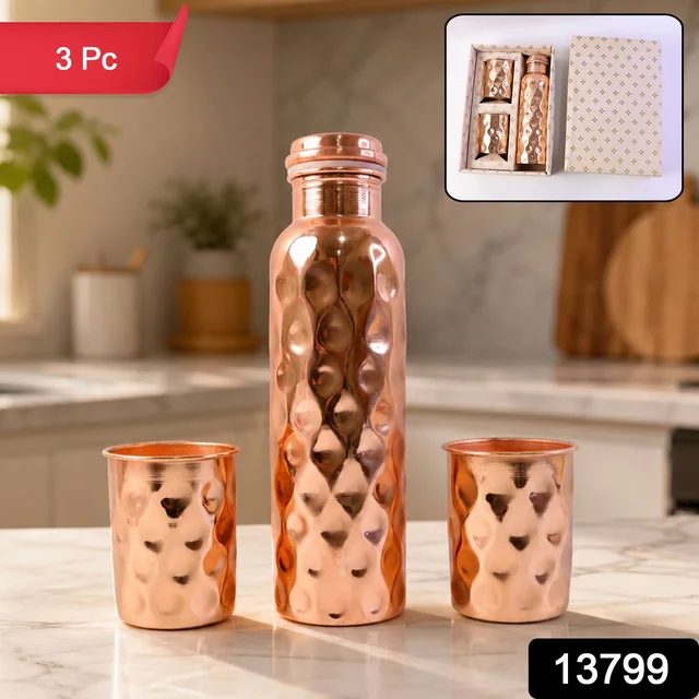 Copper Water Bottle Set – Diamond Cut & 2 Glasses | Own Hydrate
