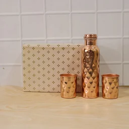Copper Water Bottle Set – Diamond Cut & 2 Glasses | Own Hydrate