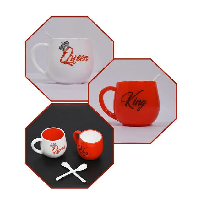 Couple Coffee Mug – King & Queen Printed Plastic Set 300ml | Indo Glow
